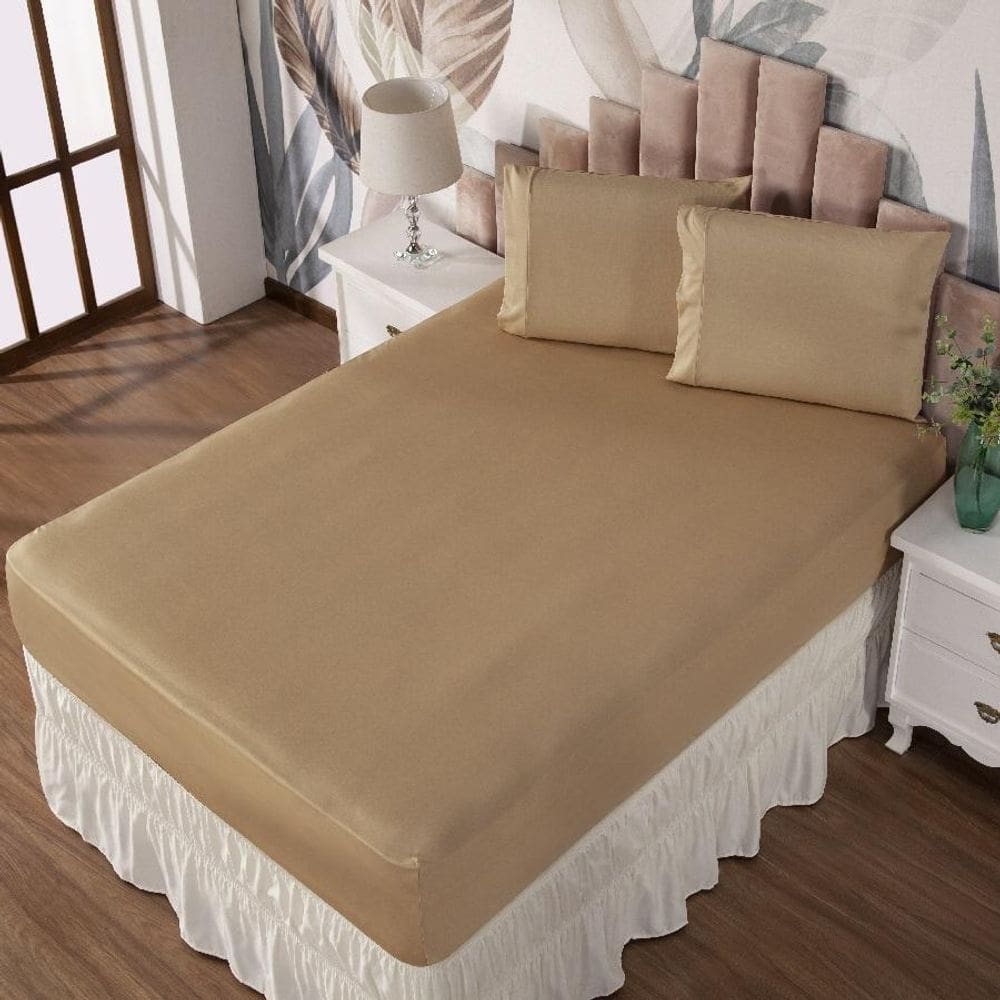 Jogo De Cama Queen Lençol E Fronha Prático Malha Lisa 3 Pç