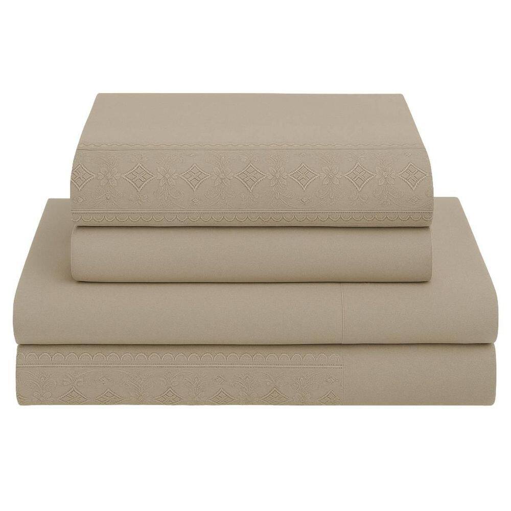 Jogo Cama Casal 4Peças Bordado Inglês Exclusive Vivaldi Bege