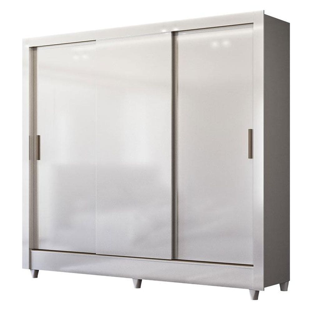 Guarda Roupa Casal 3 Portas de Correr com Pés Italia Branco Brilho - Santos Andirá
