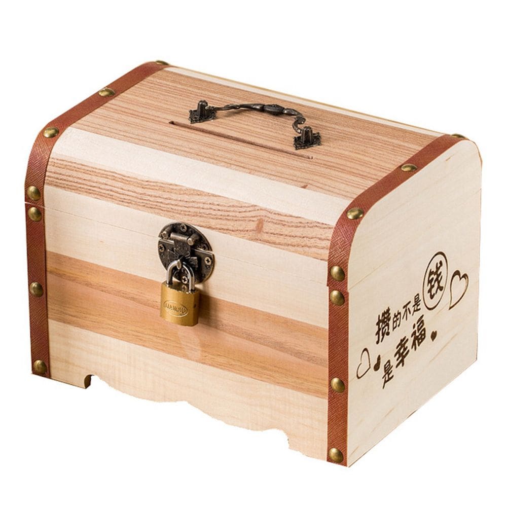 Cofrinho Treasure Box de madeira com fechadura para crianças