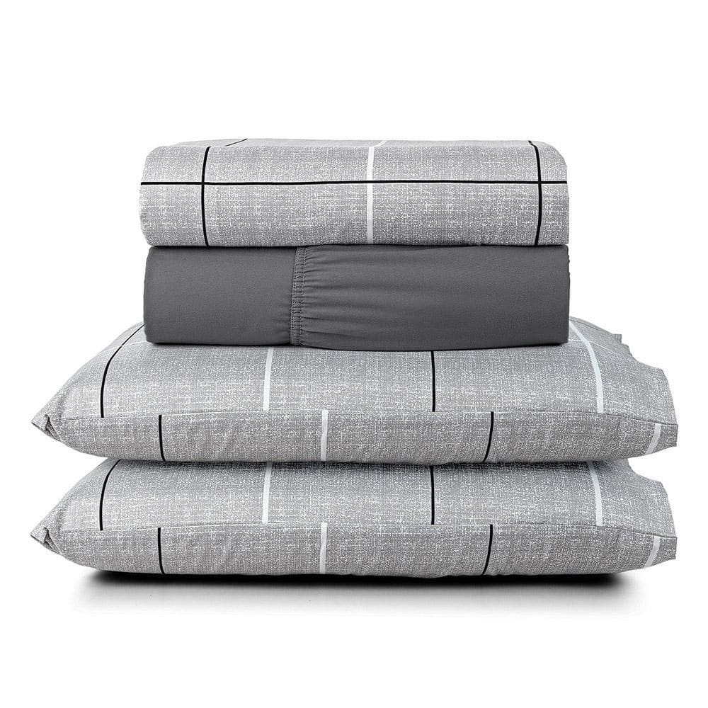 Jogo Lençol Celi King Micropercal 200 Fios 4Pçs Xadrez Cinza