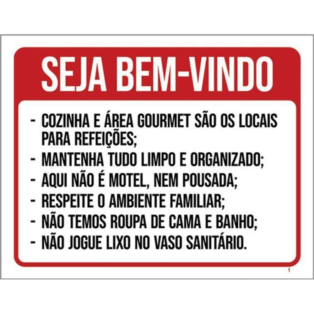 Placa Bem Bindo Regras Do Airbnb Cozinha Gourmet 36X46