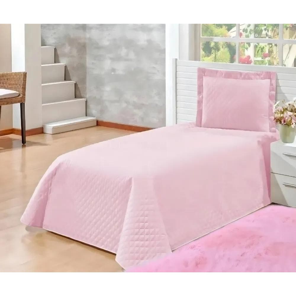 2X Kit Colcha Cobre-Leito Kaique 2 Peças Rosa Solteiro