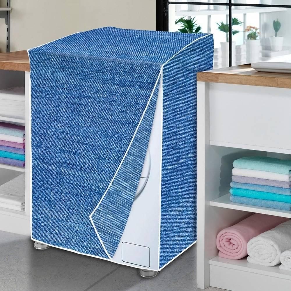 Capa Para Máquina De Lavar Gg Flanelada Azul Jeans Frontal
