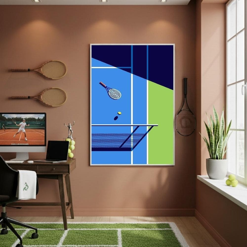 Quadro Decorativo Uma Quadra De Tênis-70X50Cm Mold Branca