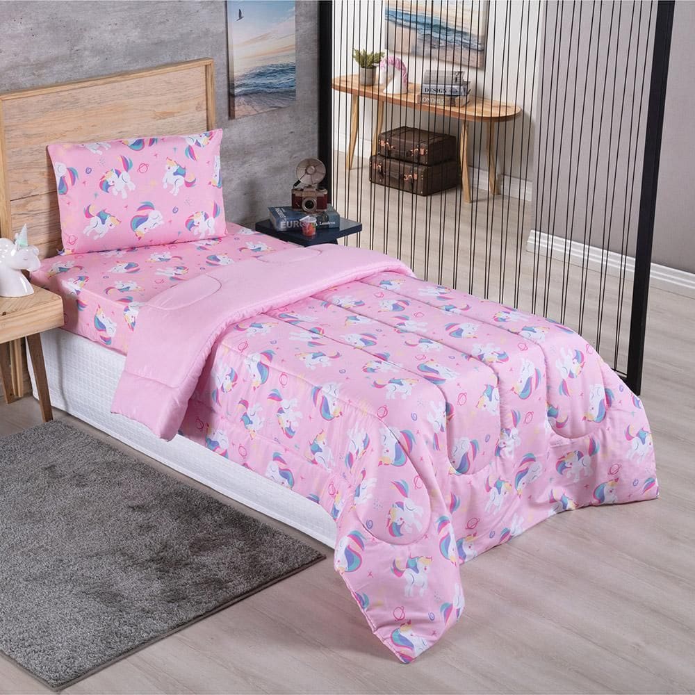 Coberdrom Edredom Solteiro Alegria Unicórnio Top 100%