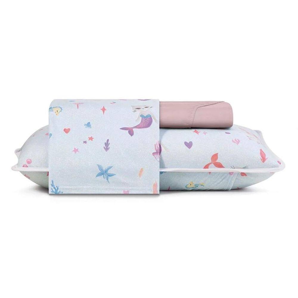 Jogo Cama Solteiro 3 Pcs Mundo Kids Malha Algodão Mar Magia