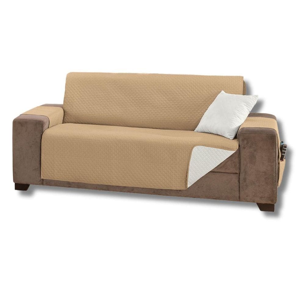 Capa De Sofá 3 Lugares Impermeável Dupla Face Com Bolsos