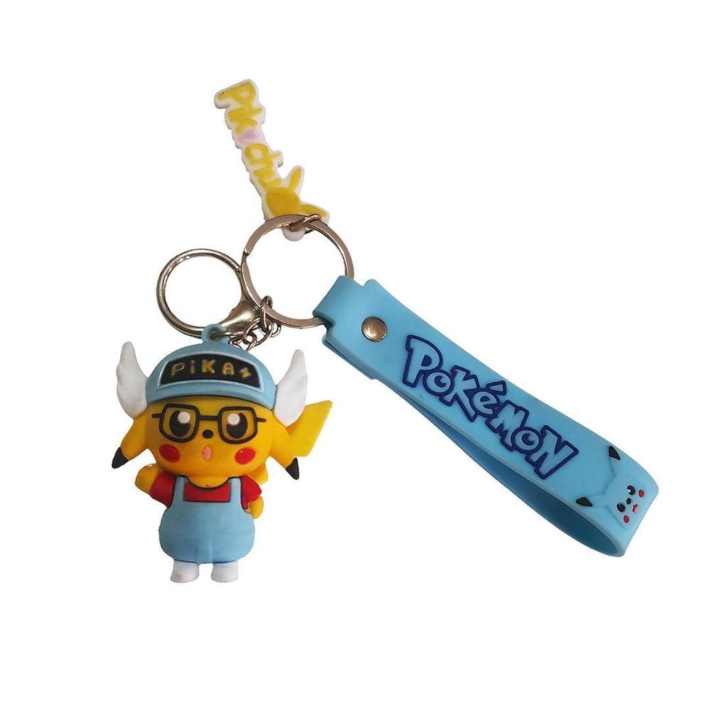 Chaveiro 3D Emborrachado Pikachu Azul Claro Com Mosquetão