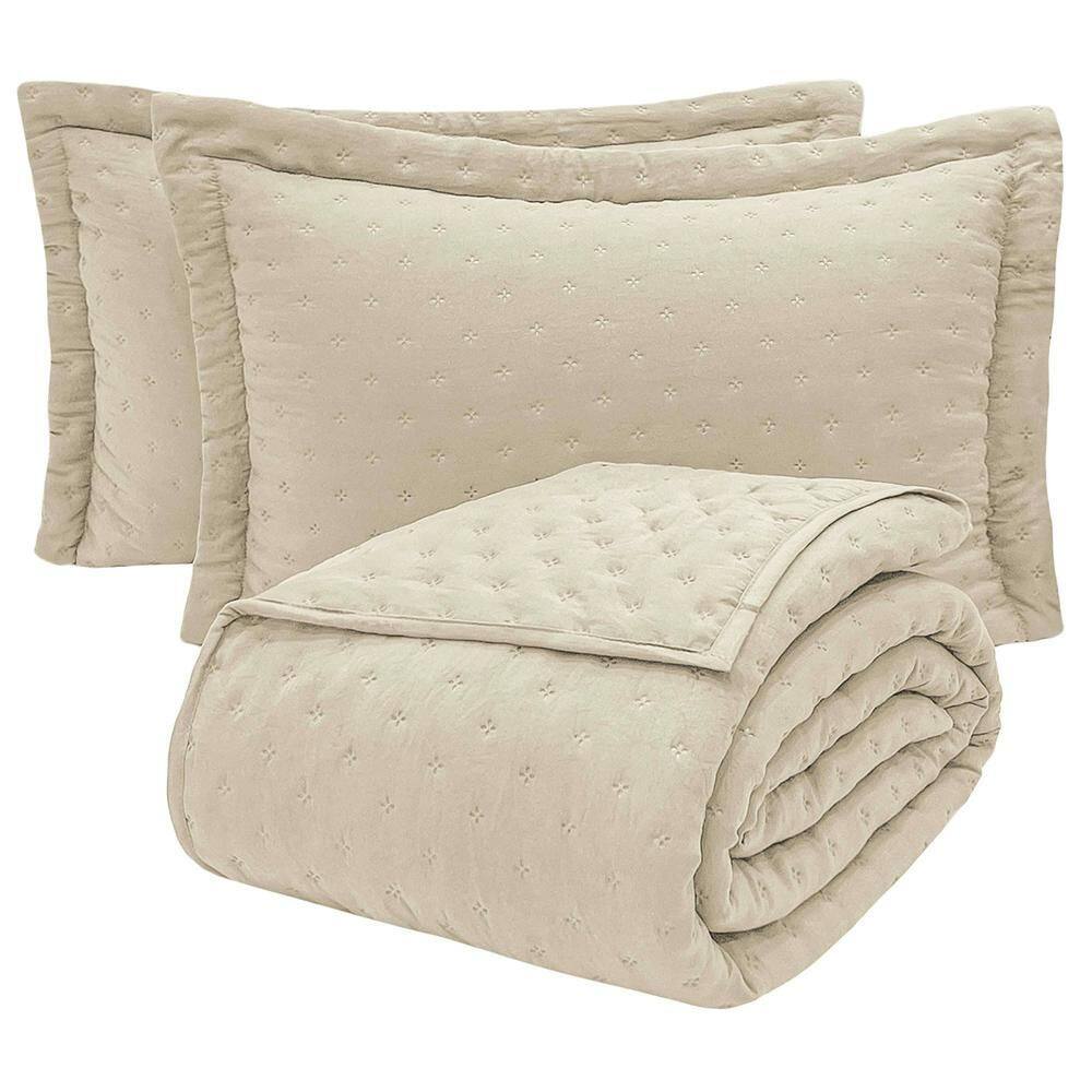 Kit Cobre Leito Colcha Ryviera King Dupla Face 3 Peças Palha