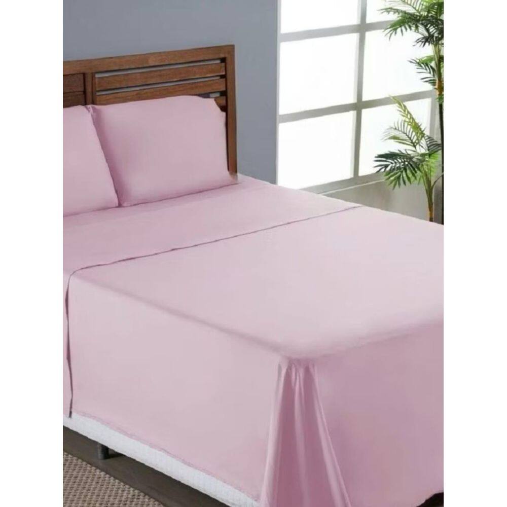 Jogo Lençol Cama King 4 Peças Rosa Bebe Microfibra Rosa Bebe