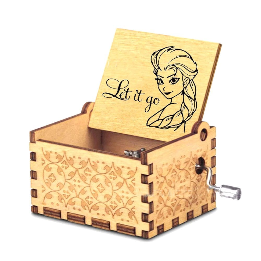 Caixa de música Lets It Go Elsa Hand Crank Wood 6,4 x 5,2 x 4,2 cm