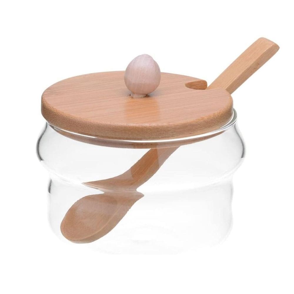 Açucareiro de Vidro Borossilicato com Tampa e Colher de Bambu  - Mimo Style