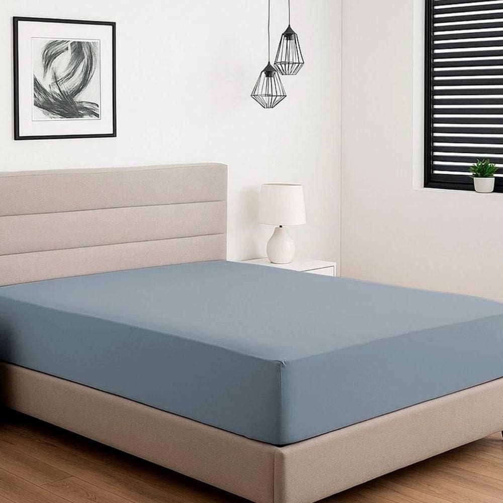 Lençol De Elástico Queen Malha Liso Vivaldi 100% Algodão Azul