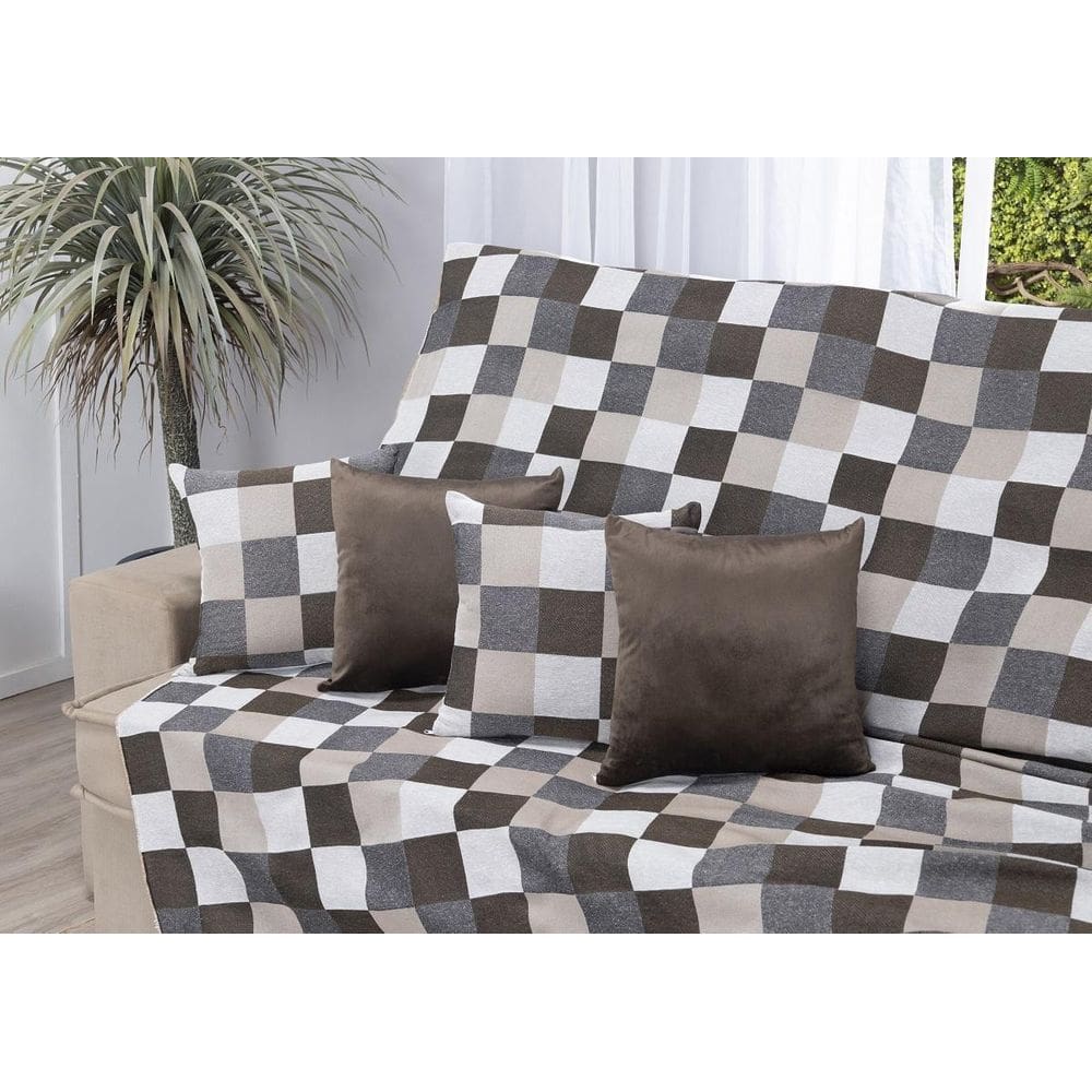 Kit Manta Sofá 2,40 X 1,50 + 4 Capas Almofada Jacquard E