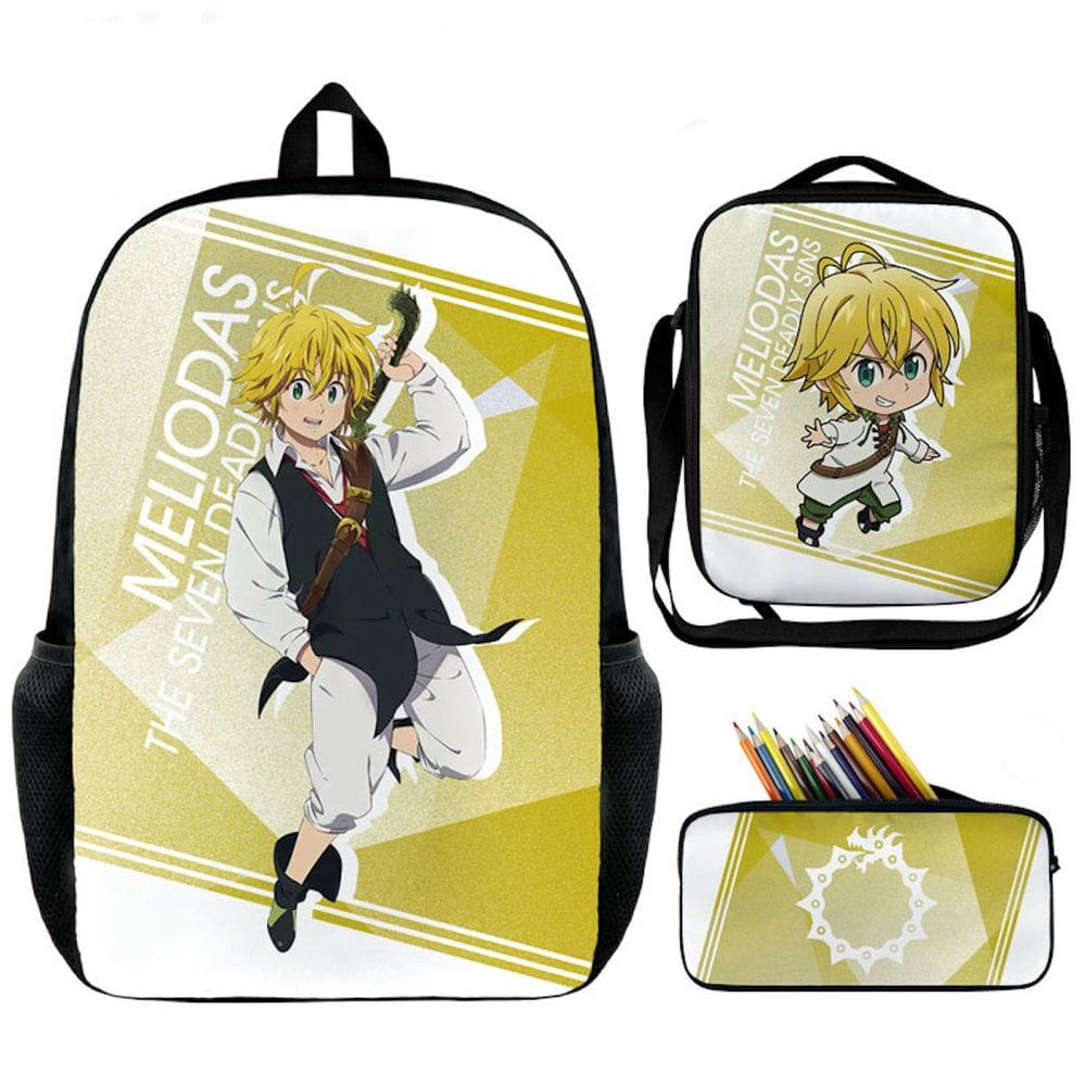Conjunto de mochilas Sevens Deadly Sins Meliodas Anime para crianças