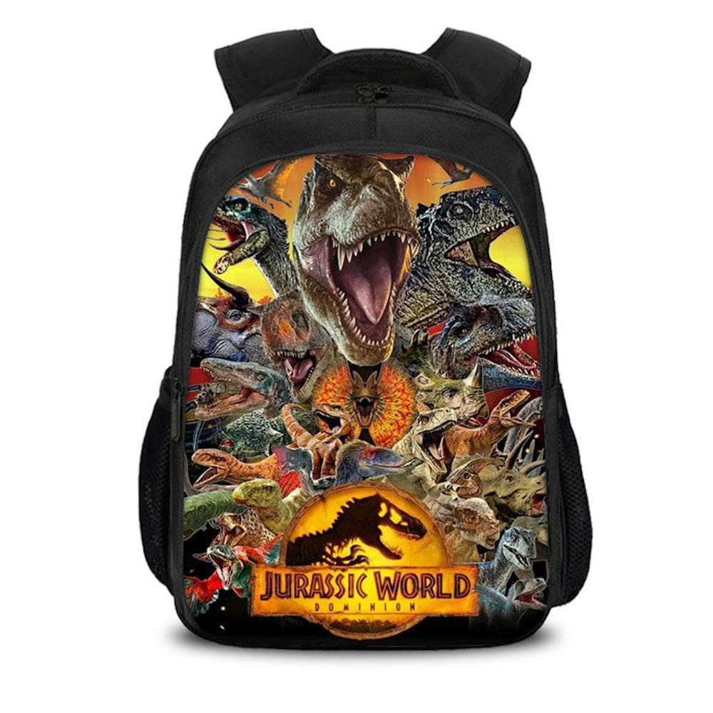 Mochila escolar Dinosaur Anime para crianças de nylon 27x12x35cm
