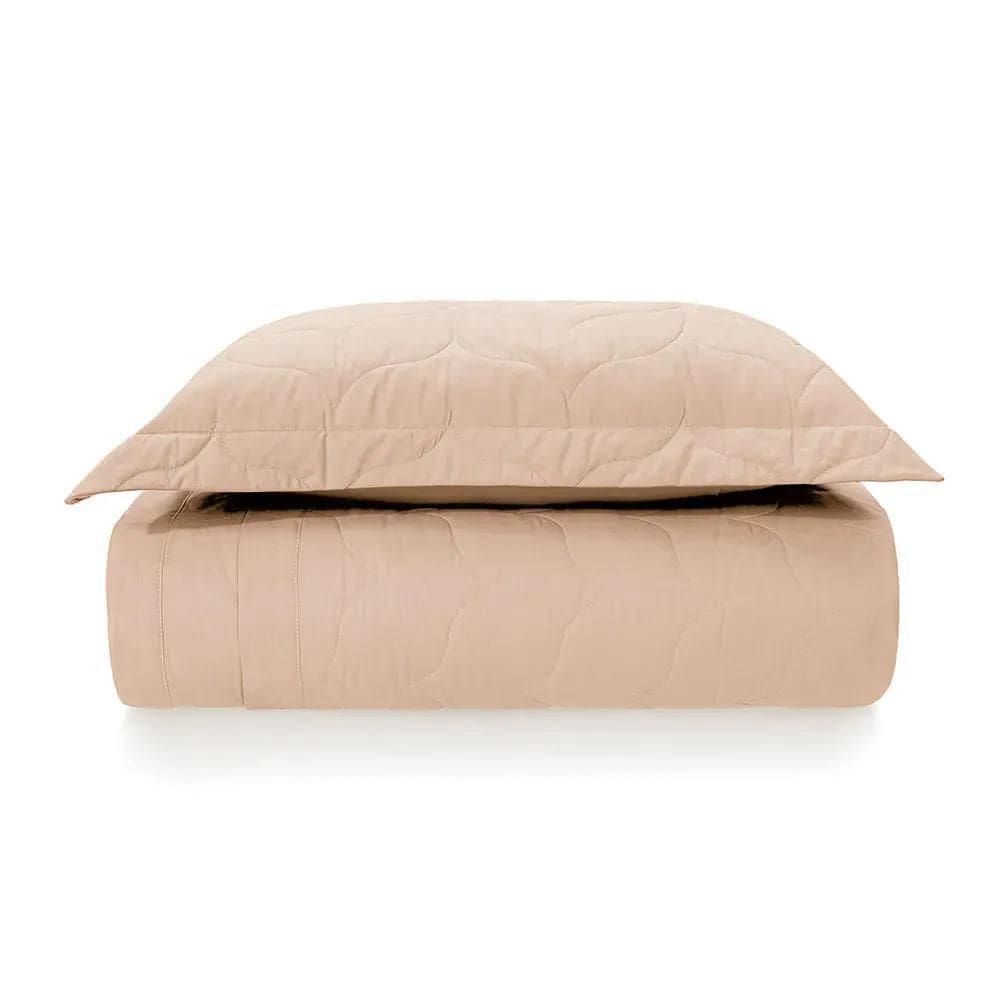 Kit Colcha / Cobre Leito Solteiro 200 Fios Tom Salmao