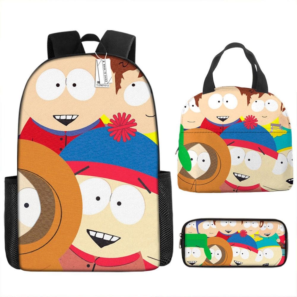 Mochila South Parks Stans Marshs Cartoon Kids School 3 unidades