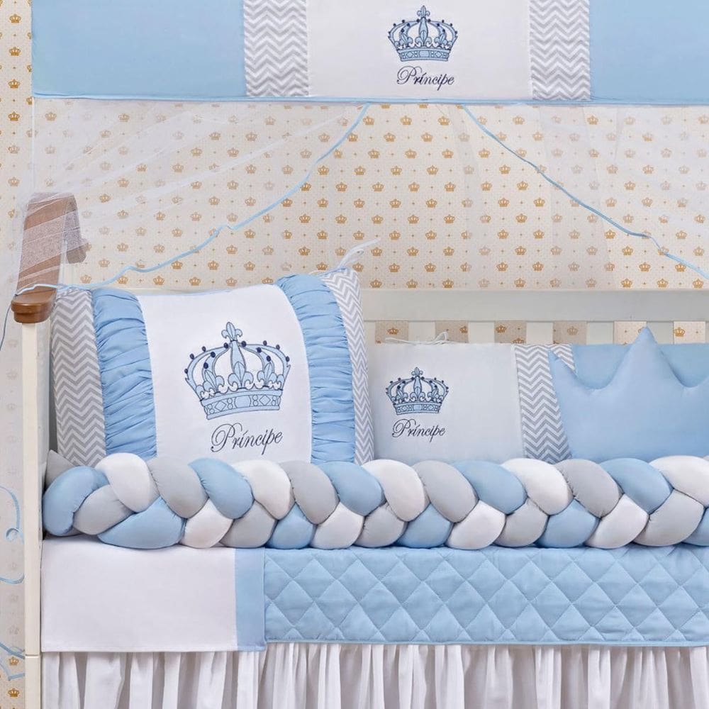 Enxoval Berço 11 Peças Menino Realeza Bordado Mosquiteiro