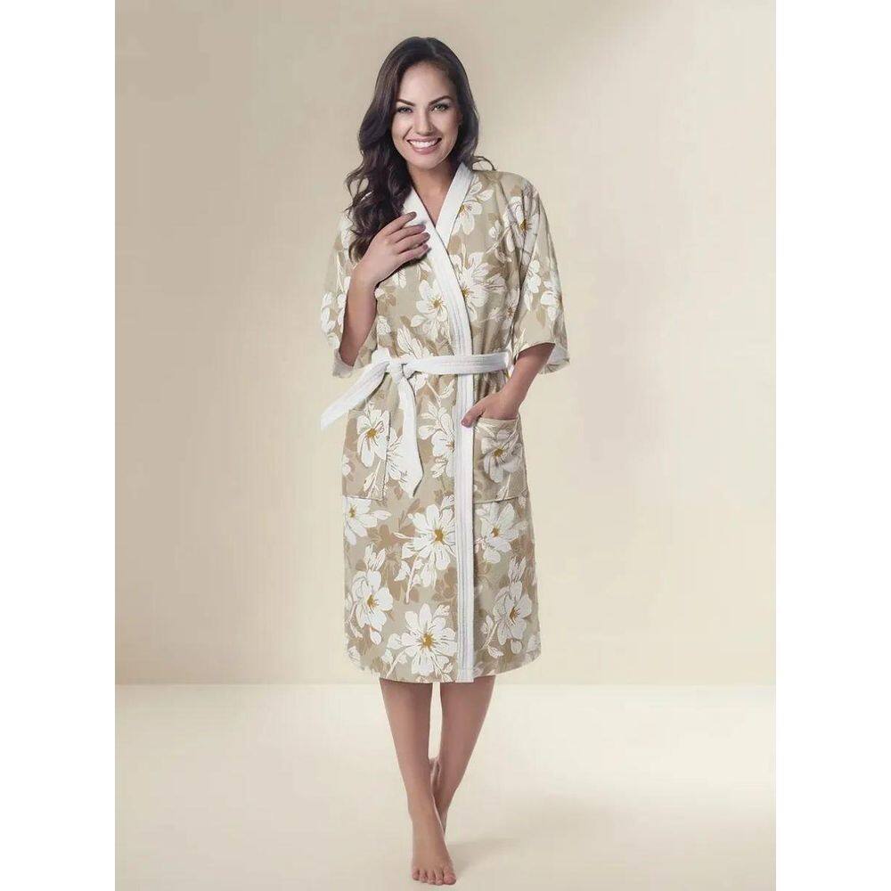 Roupão Aveludado Adulto Quimono Estampa Provenca G Lepper