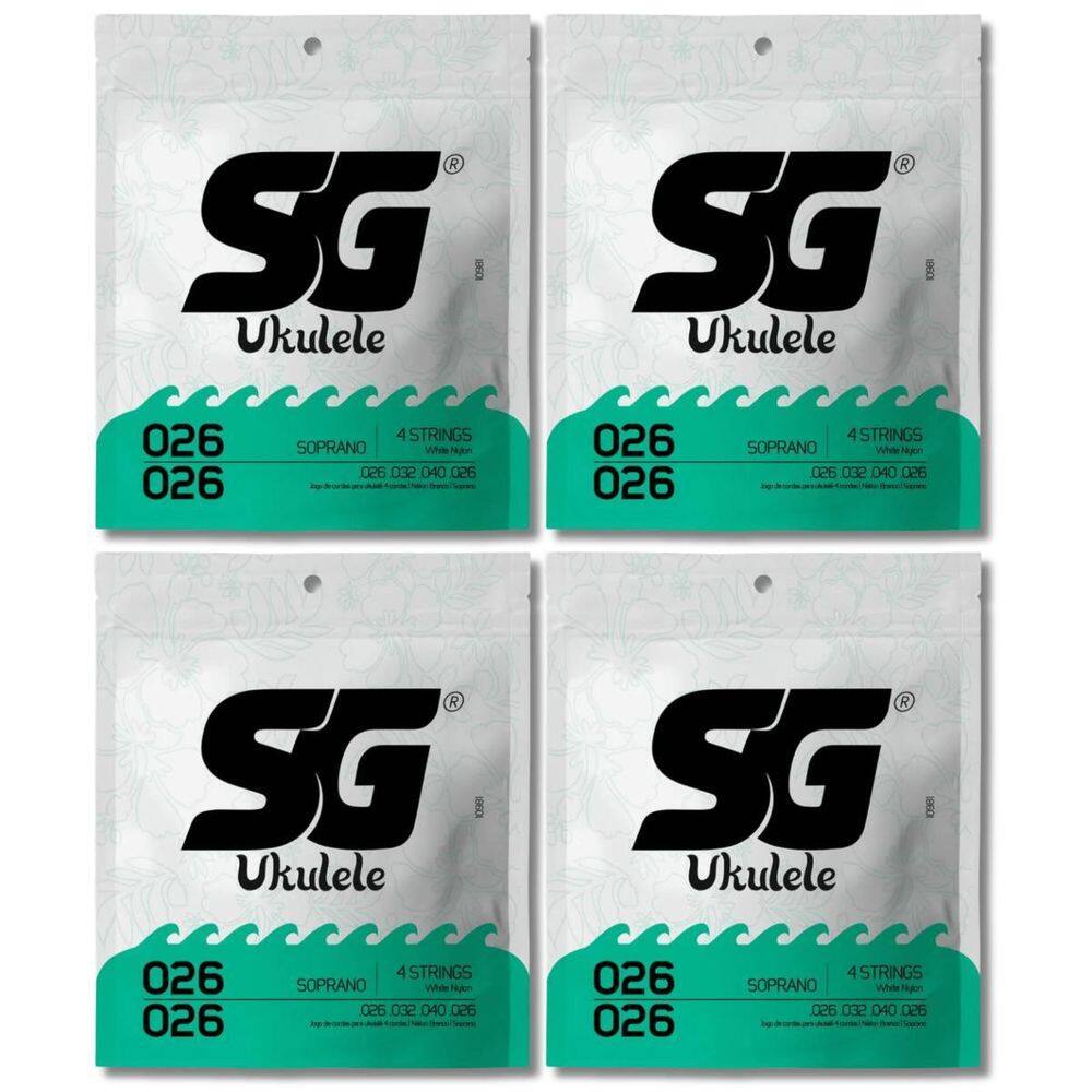 Kit 4 Encordoamento Ukulelê Sg Nylon Branco Soprano 0.026