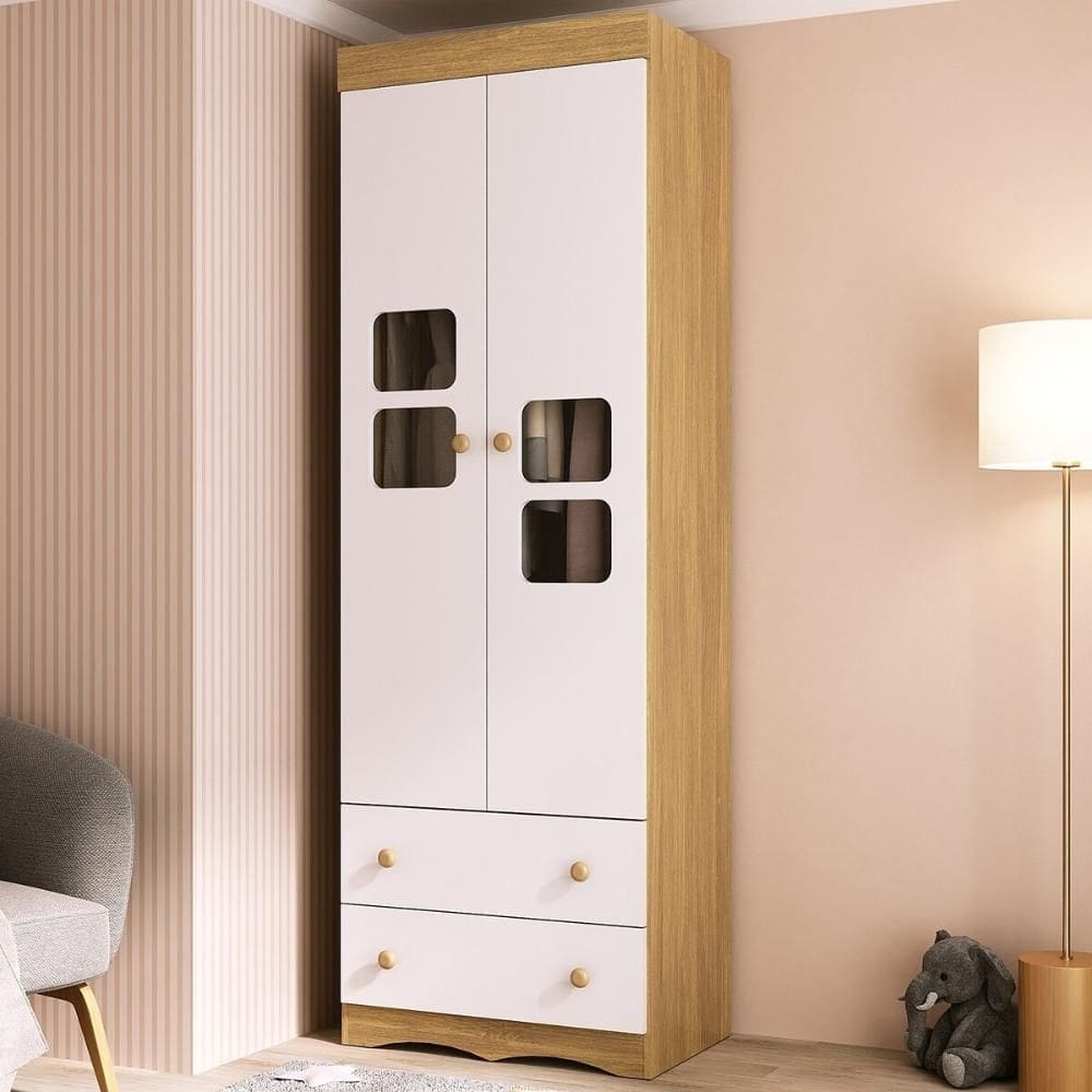 Guarda-roupa Infantil 62cm 2 Portas com Vidro e 2 Gavetas Serena Multimóveis MP4430