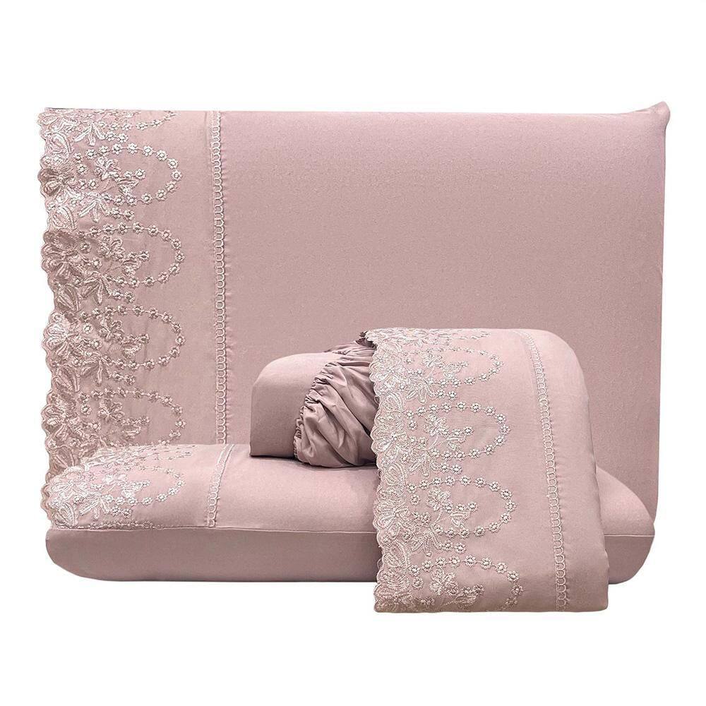 Jogo Cama Lençol Casal Desirre 4 Peças - Rosê 100% Poliéster