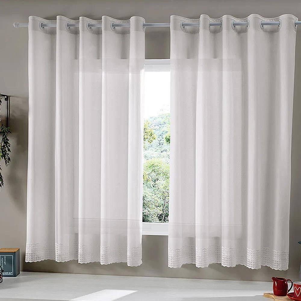 Cortina Cozinha Duplex Lisa - Bella Janela Geometrico Branco