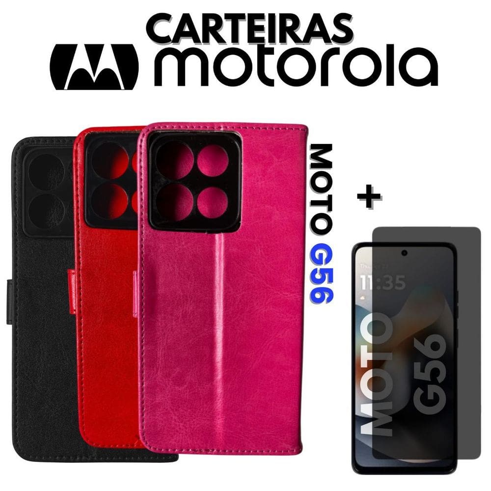 Capa Carteira Para Motorola Moto G56 + Película 3D Privativa