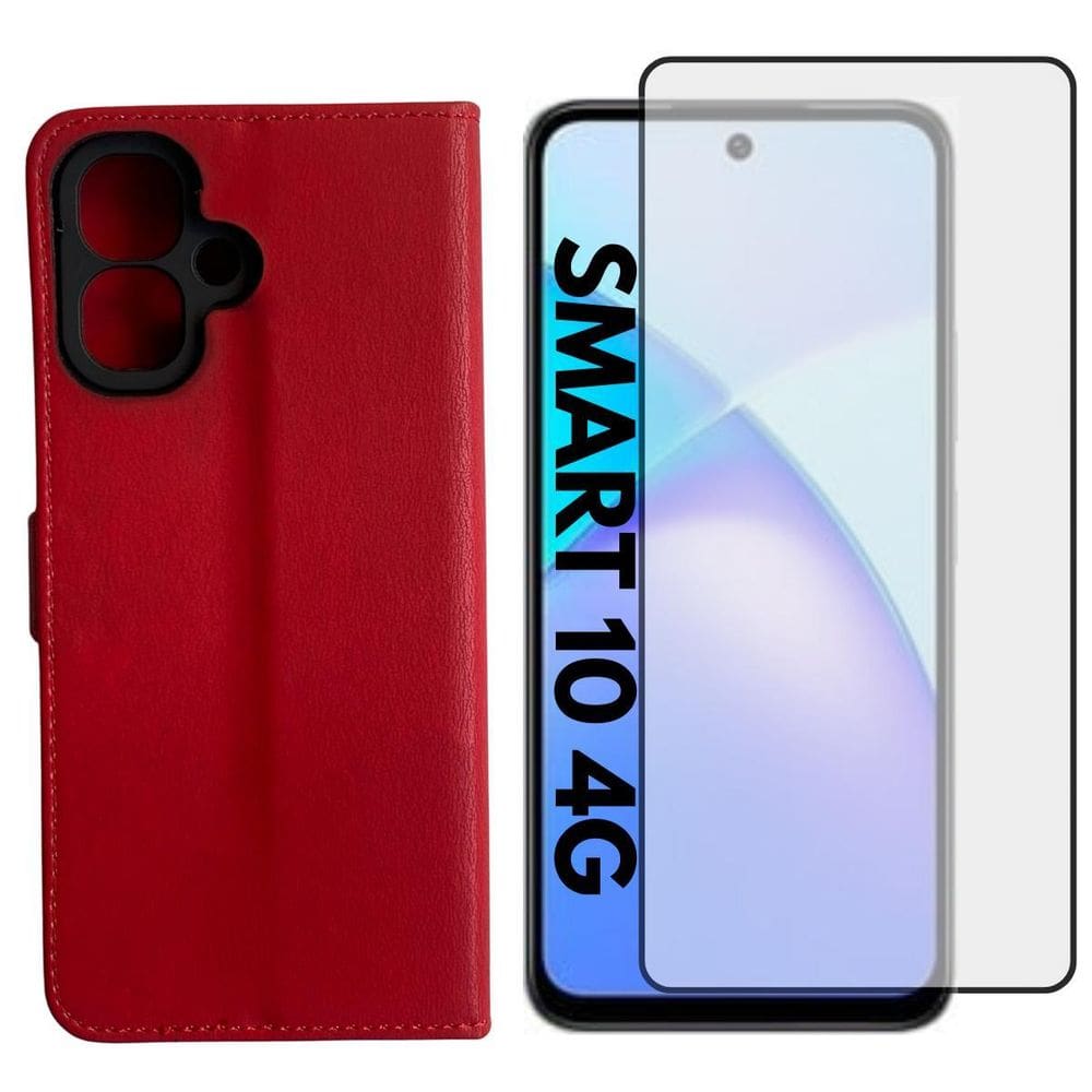 Capa Carteira + Pel. Vidro 3D Compativel Infinix Smart 10 4G