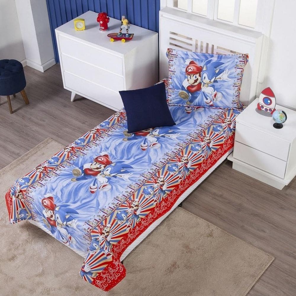 Colcha Cobre Leito Infantil Game Solteiro + Capa De Almofada