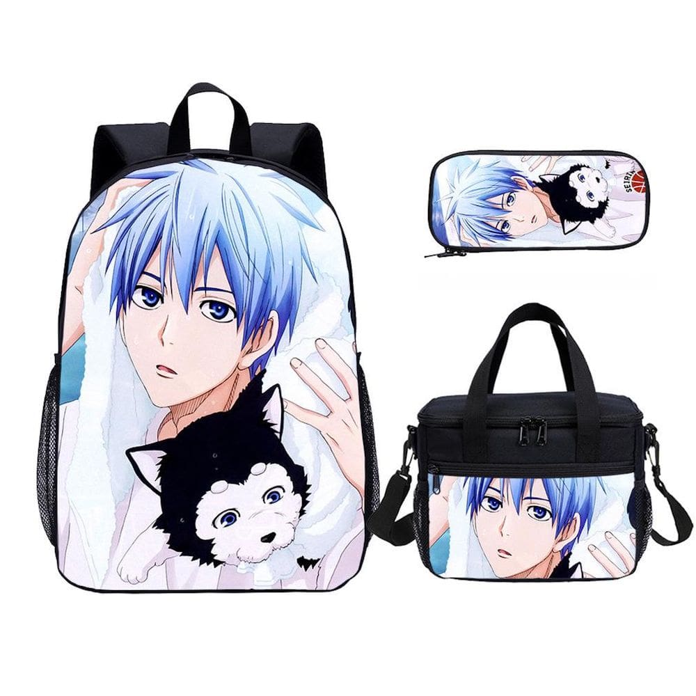Conjunto de mochilas: mochila escolar de basquete Kurokos para crianças, 3 peças