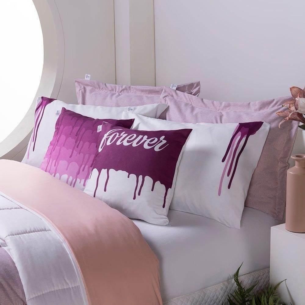 Kit Edredom Linho Colorido Casal Queen Cor:Rosa