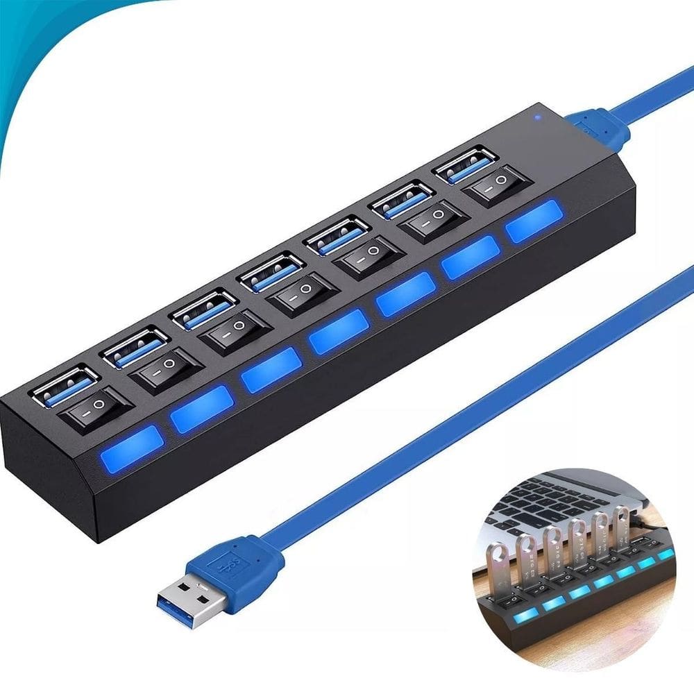 Régua Usb 7 Portas Com Led E Interruptor Funcional