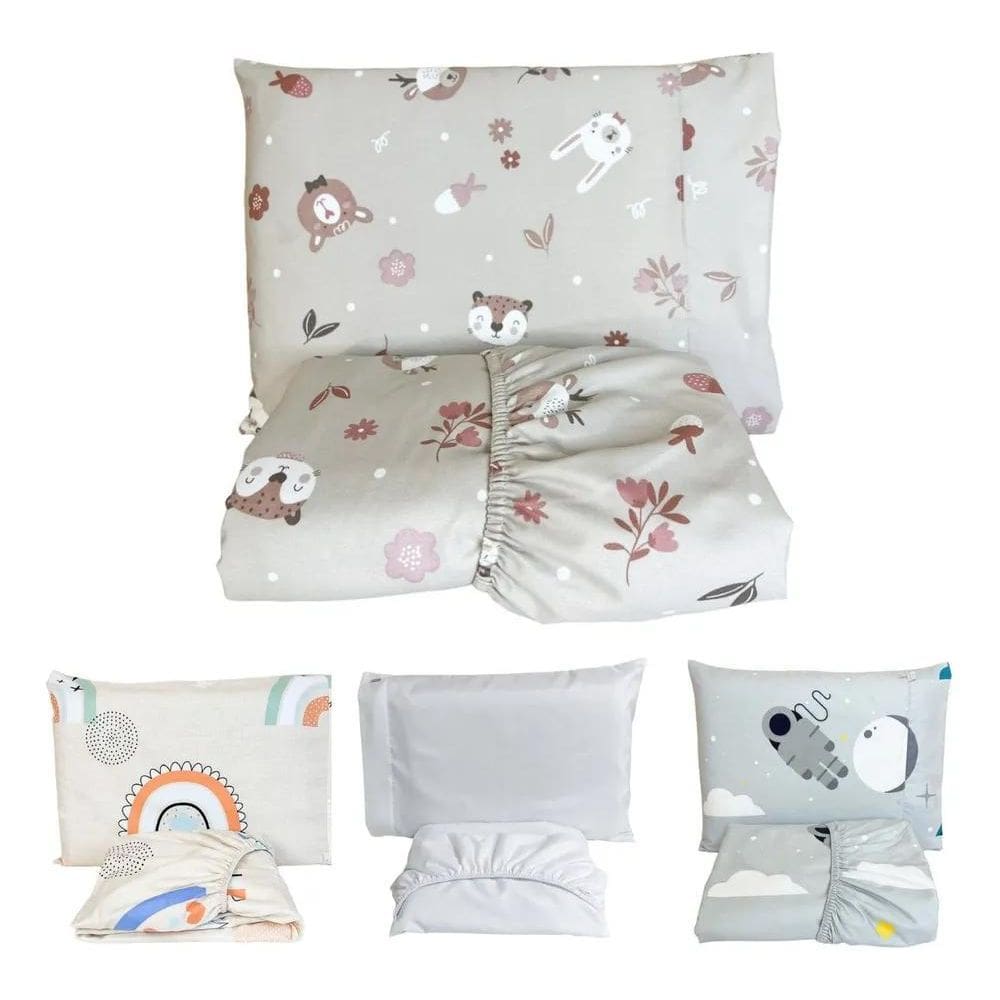 2X Lençol Bebê Berço Americano Com Elástico E Fronha Estampa