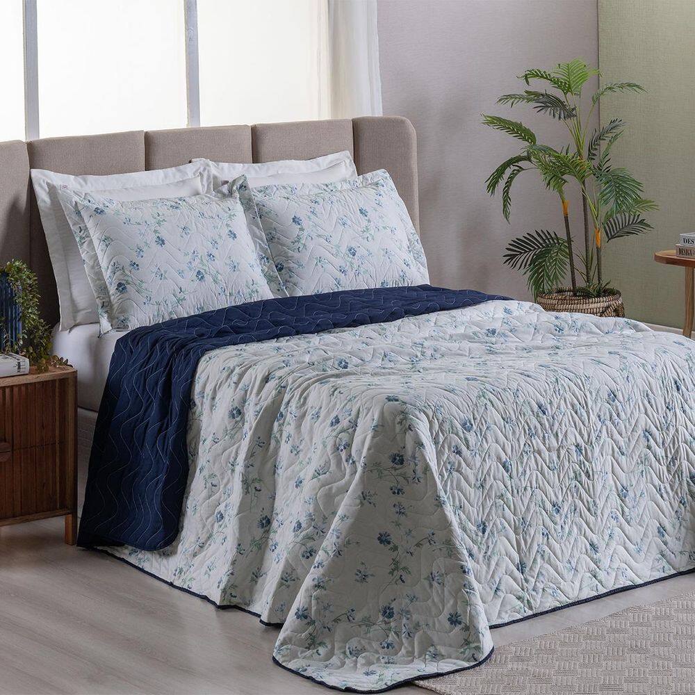 Cobre Leito 3 Peças Queen Percal 200 Fios Colori Marie Azul