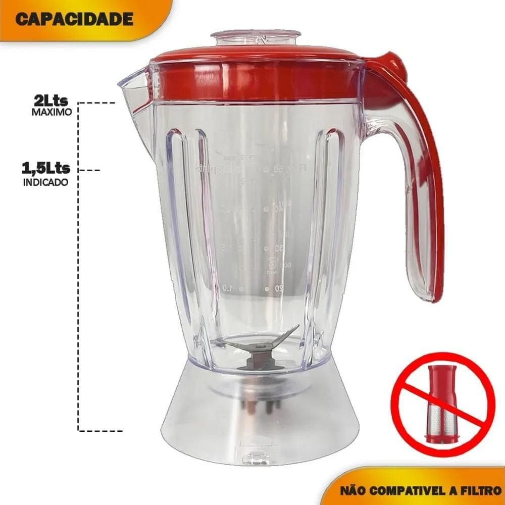 2X Copo Para Liquidificador Mondial Eletronic Inox 850W Verm