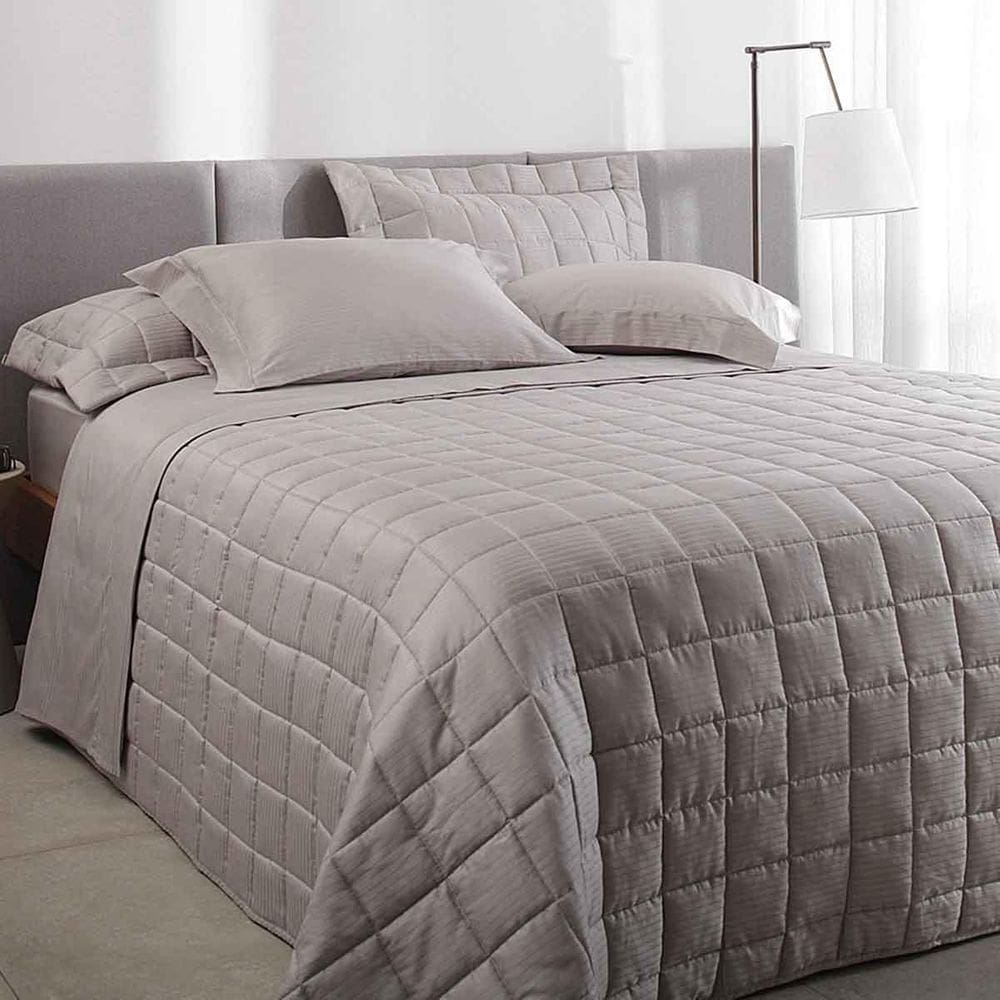 Kit Colcha Queen 300 Fios Damask Stripes Kaki Buddemeyer