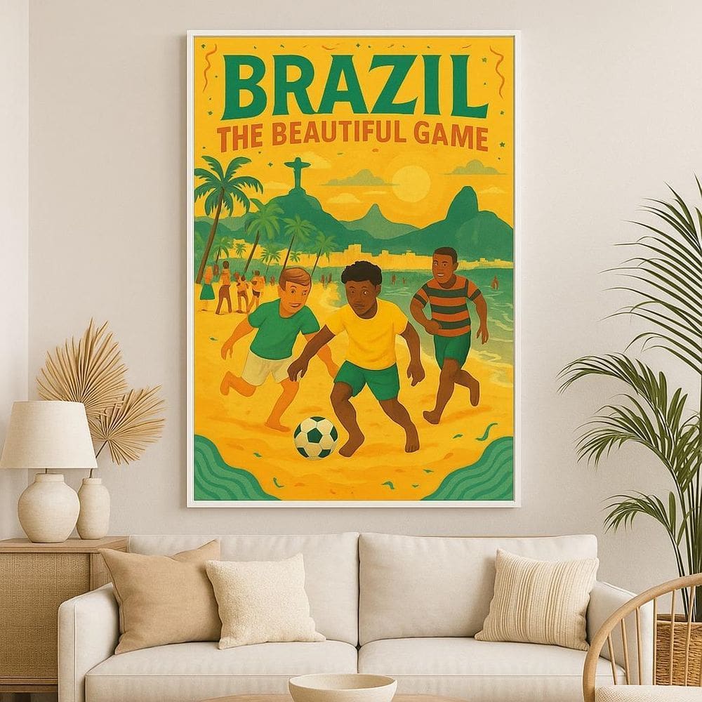 Quadro Canvas Brasil - Futebol 60X40Cm Mold Branca