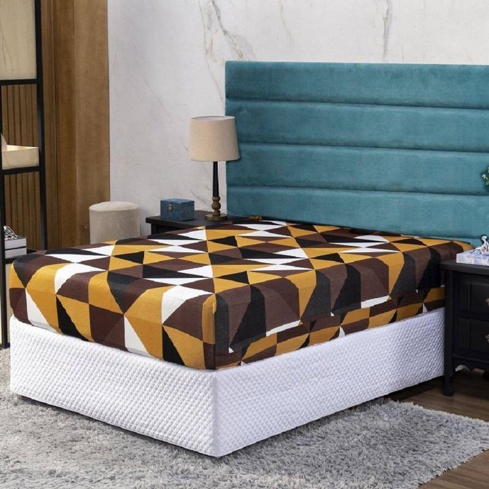 Lençol Casal Com Elástico Prático Malha Estampada 1 Peça