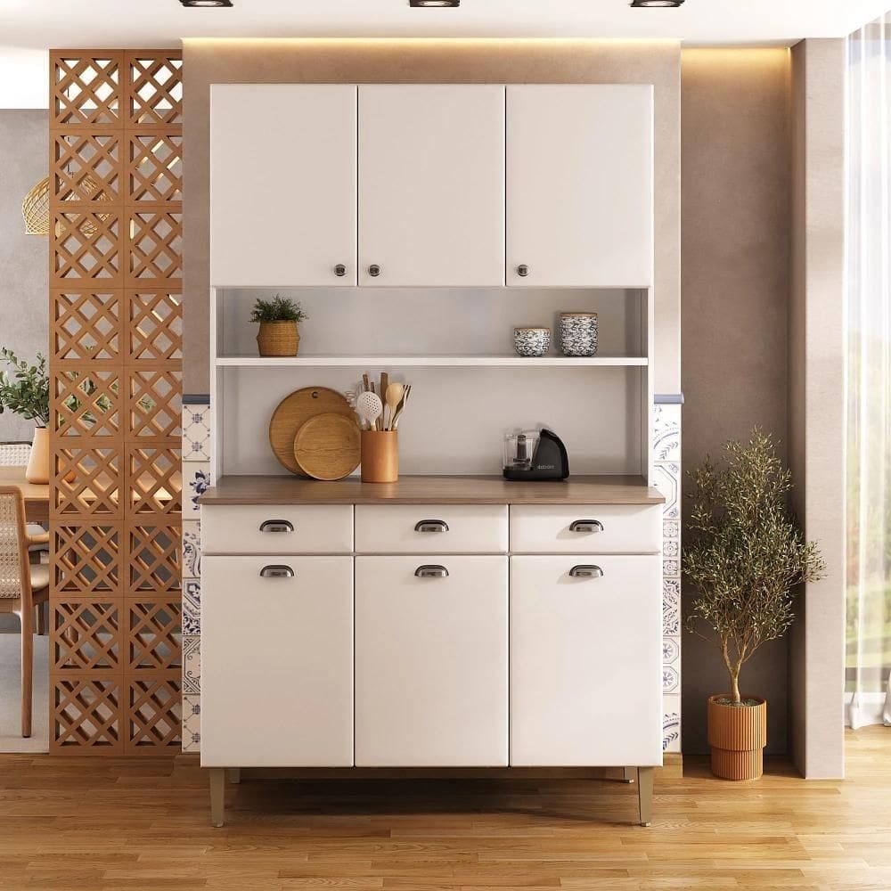 Kit De Cozinha Compacta 120cm Em Aço Off White Retrô