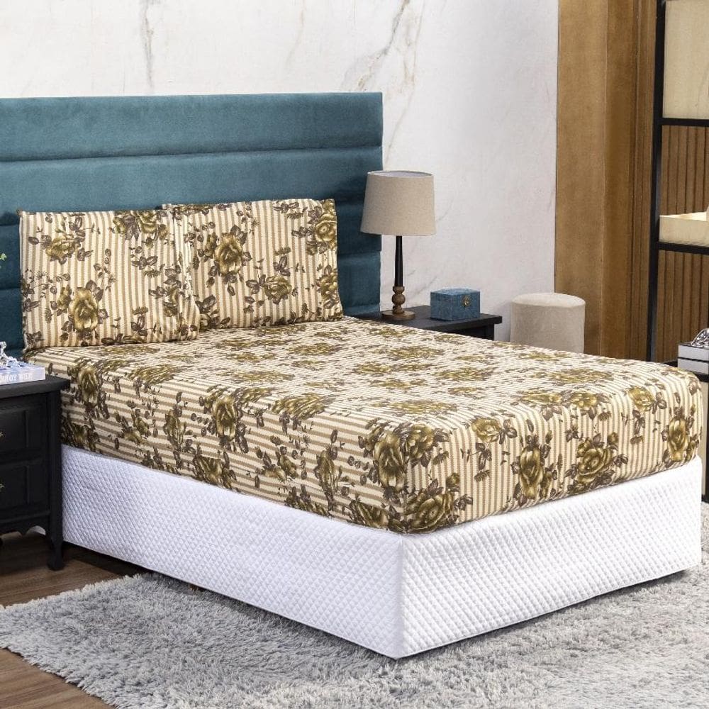 Jogo De Cama Casal Lençol E Fronha Prático Malha Estampada 3 Peças