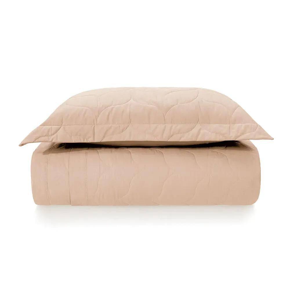 Kit Colcha / Cobre Leito Solteiro 200 Fios Tom Salmao