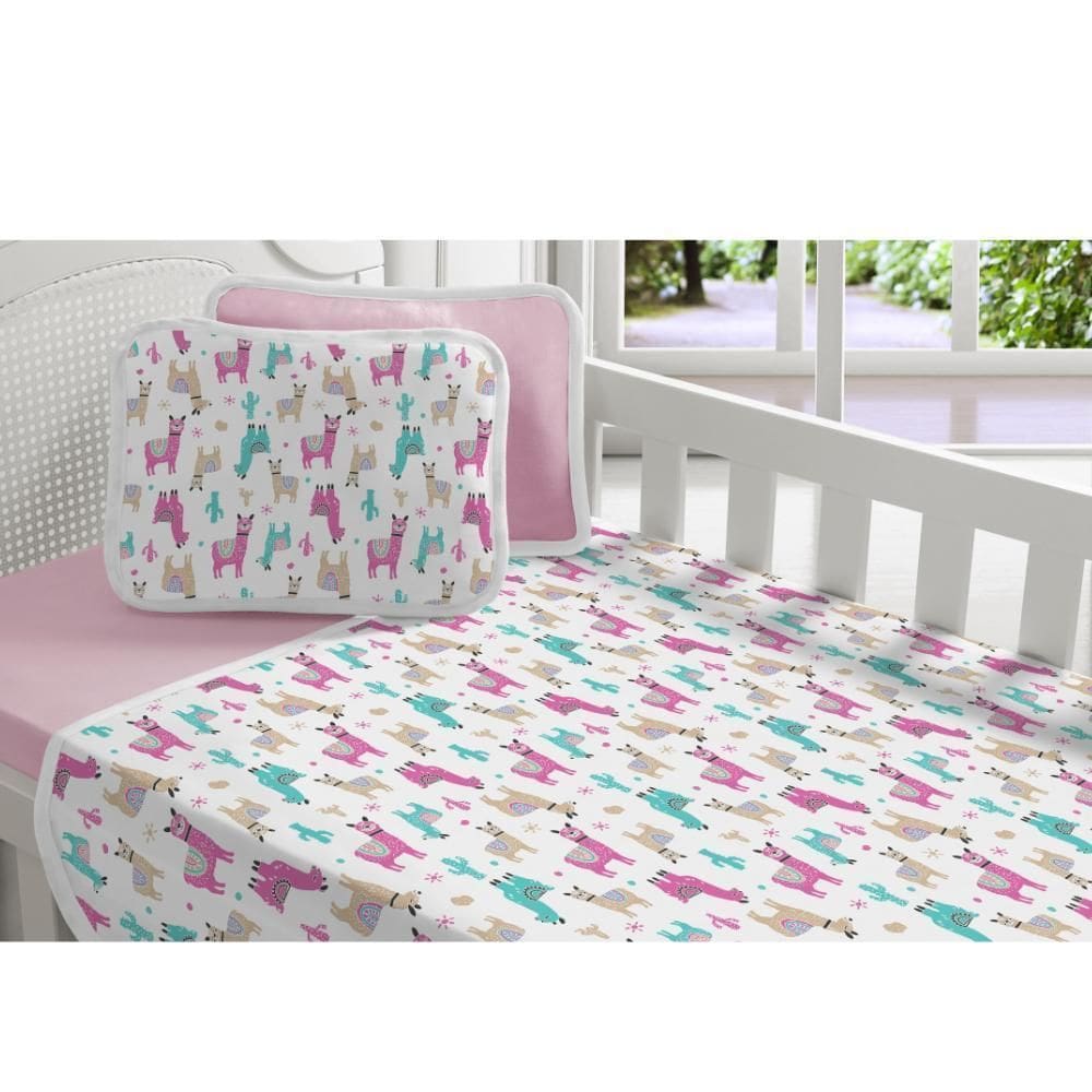 Jogo Lençol Malha Berço 2 Peças Enxoval Bebê - Baby Lhama