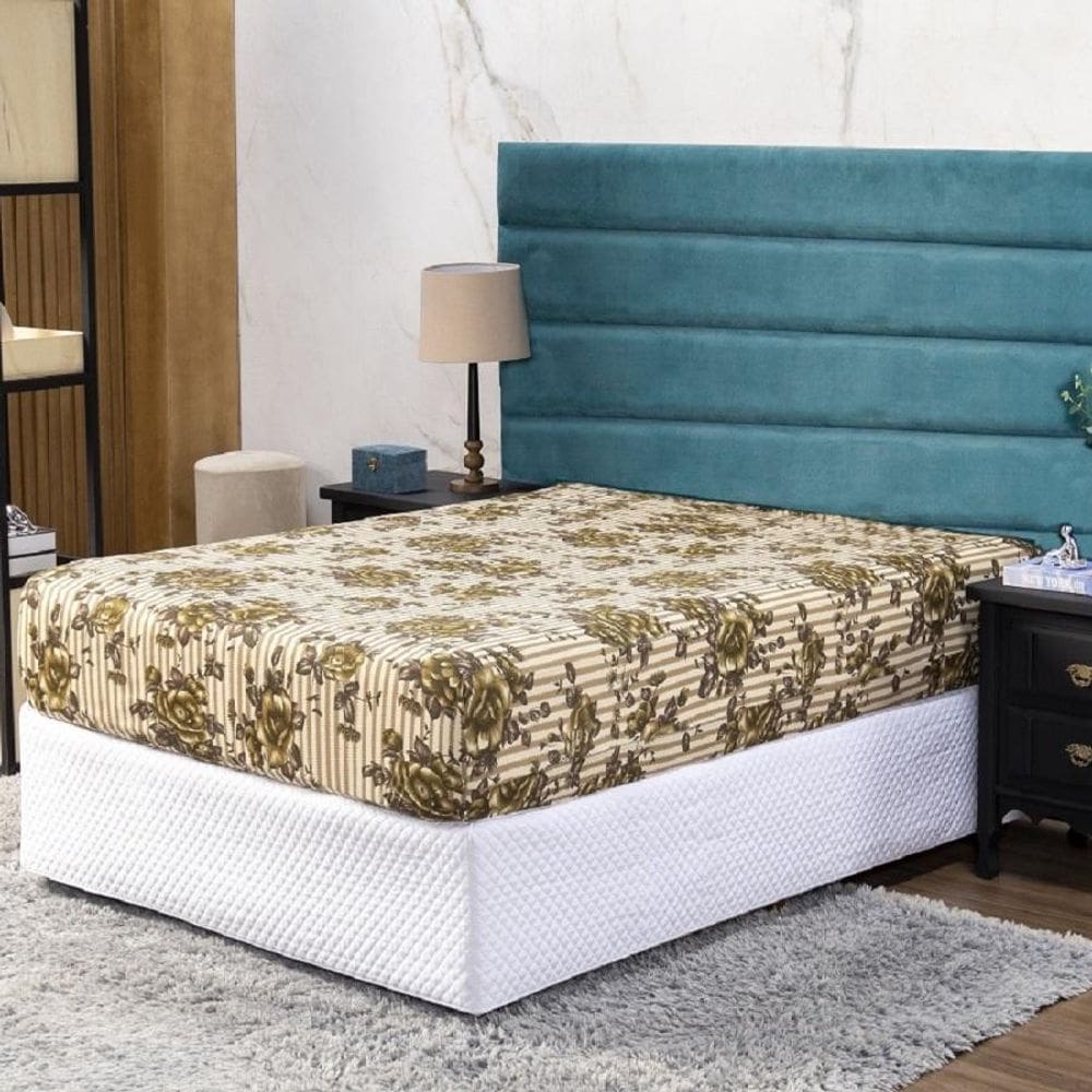Lençol Queen Com Elástico Prático Malha Estampada 1 Peça