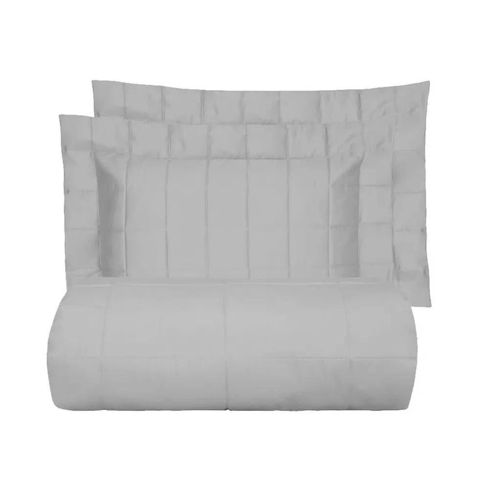 Kit Colcha Casal 300 Fios Satinee Square Kacyumara Prata