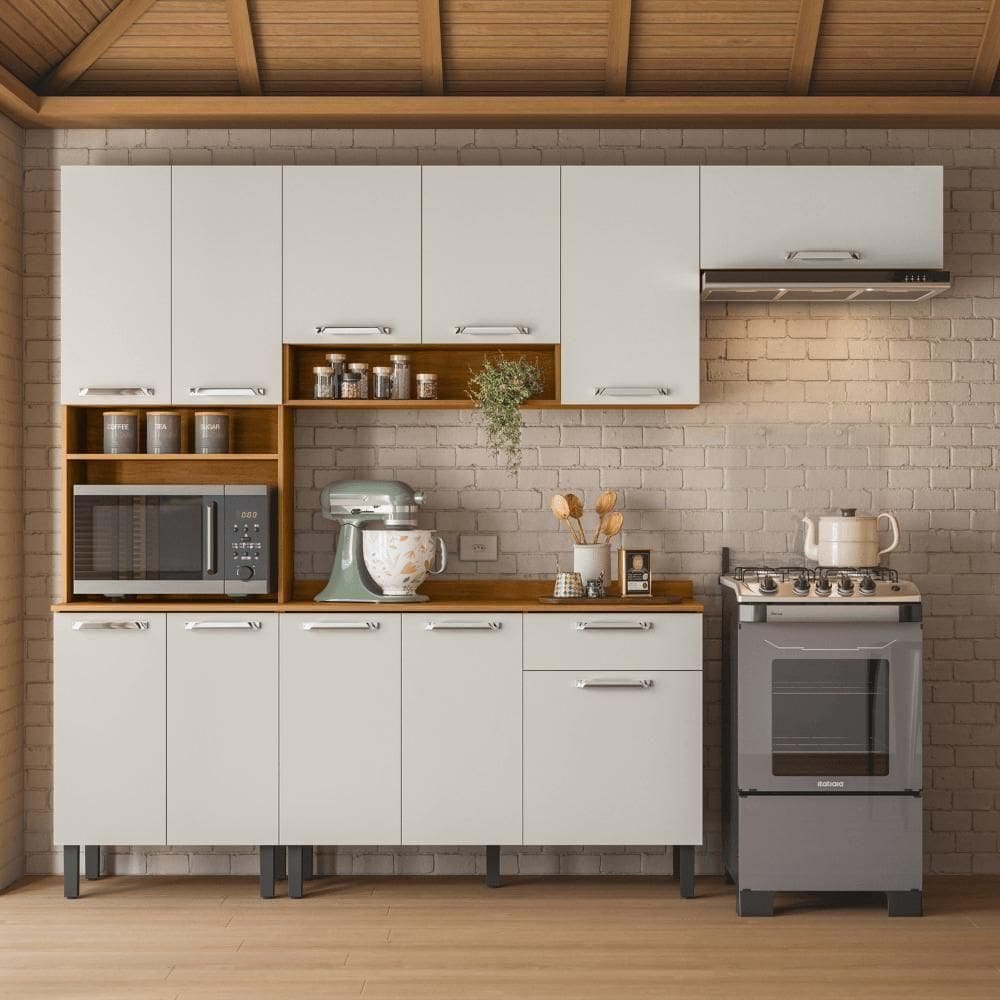 Armário De Cozinha Completa 254cm Vegas Off White Madeira Itatiaia