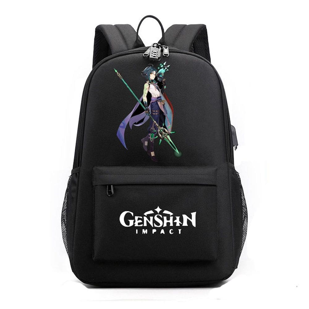 Mochila escolar Genshins Impacts K para crianças - 29x17x48cm