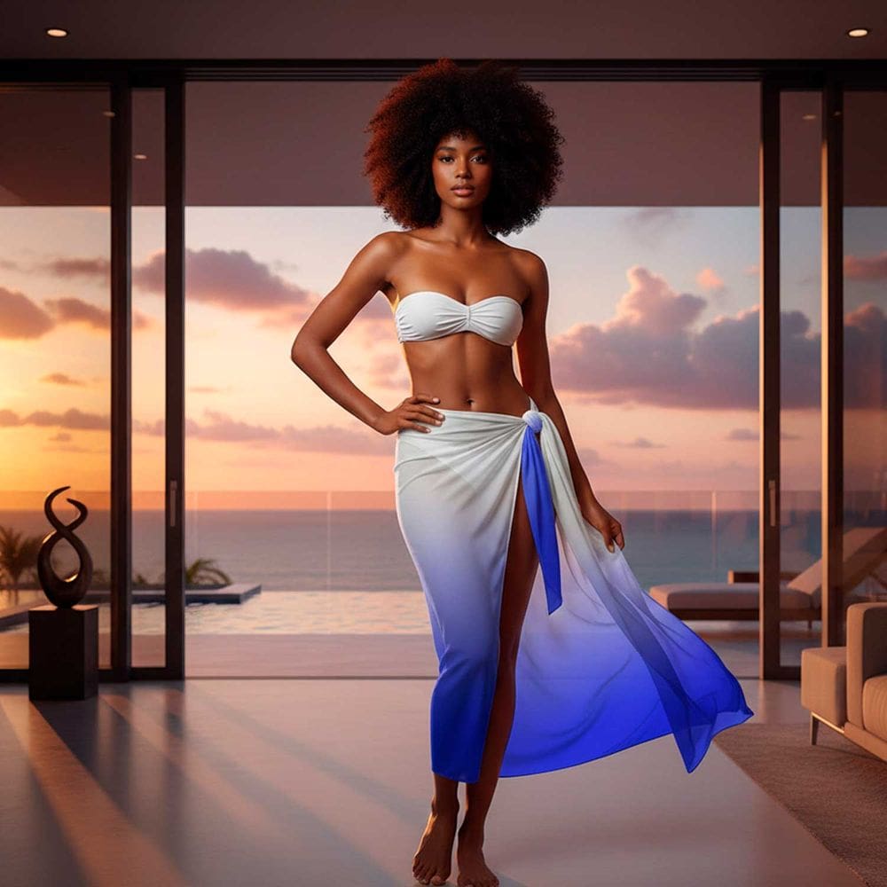 Canga/Pareô Praia e Piscina Azul e Branco 1,00x1,50m - Fera Print